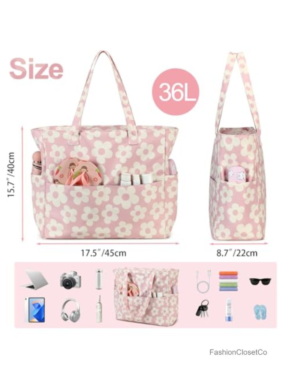 Waterproof Beach Tote Bag with Wet Compartment, Large Travel Pool Bag, Striped - Picture 5 of 5
